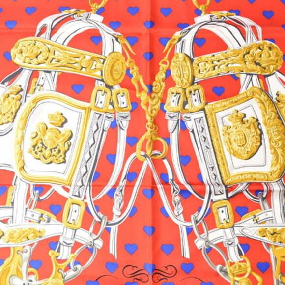 HERMES Authentic Red Silk Love Scarf - Picture 5 of 8